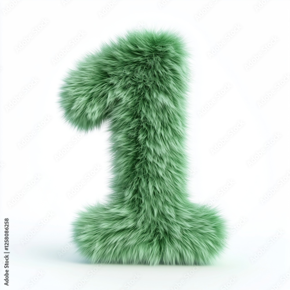 number 1 made of soft green fur on a white background, in a cute and simple style with clean design number 1 made of soft green fur on a white background, in a cute and simple style with clean design