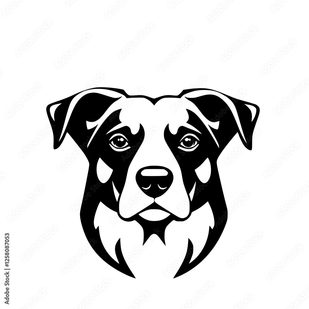 Fototapeta premium A sleek black and white illustration of a dog's head, depicting a canine in a minimalist style with stark contrast against a white background.