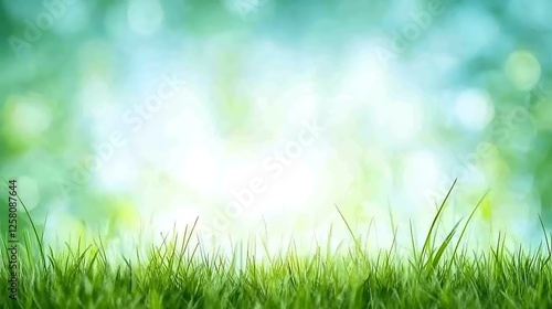 Emerald Hues Lush Green Grass Blades Against a Tranquil Backdrop of Soft Turquoise and Green Bokeh