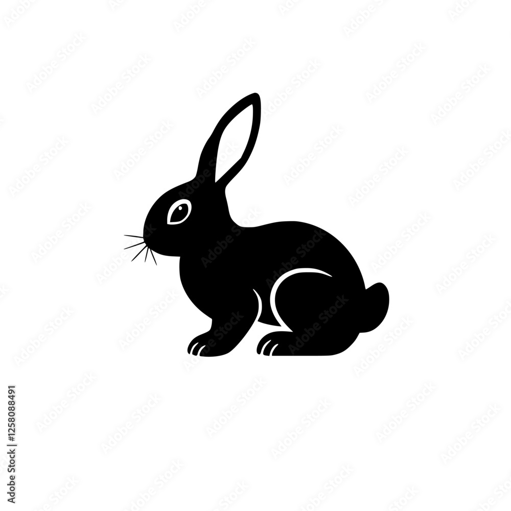 Black Silhouette of a Rabbit on a White Background, Illustration. Black Silhouette of a Rabbit on a White Background, Illustration.