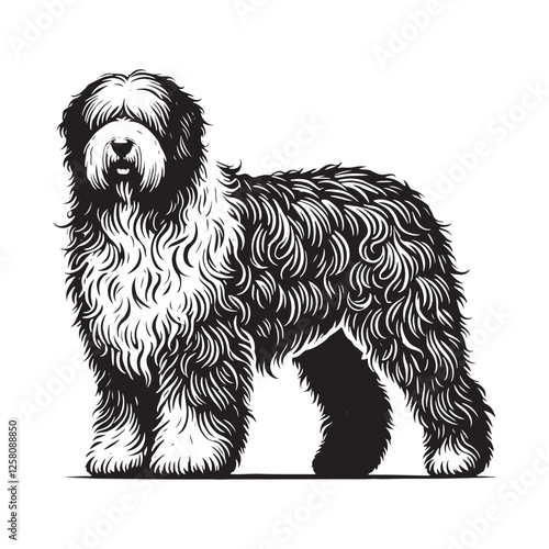 Iconic Old English Sheepdog silhouette showcasing its friendly look - Old English Sheepdog illustration - minimal Old English Sheepdog vector