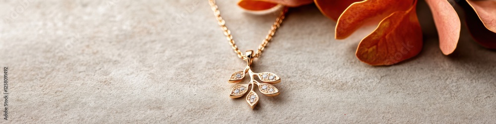 Elegant gold pendant designed as a delicate branch with shimmering diamond accents Elegant gold pendant designed as a delicate branch with shimmering diamond accents