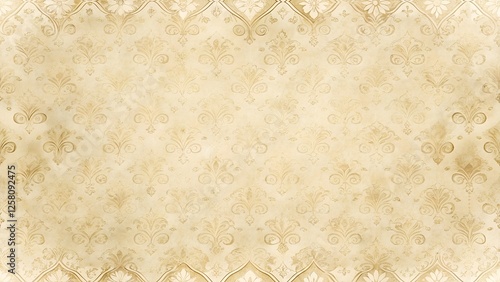 Obraz na płótnie Aged parchment paper background featuring a repeating pattern of beige floral and geometric designs. The texture is slightly rough, giving an antique look. w salonie