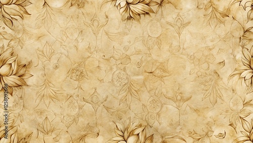 Obraz na płótnie Aged parchment paper background featuring a repeating pattern of beige floral and geometric designs. The texture is slightly rough, giving an antique look. w salonie