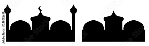 Striking silhouette featuring domes and minarets, perfect for architectural illustrations and thematic designs.