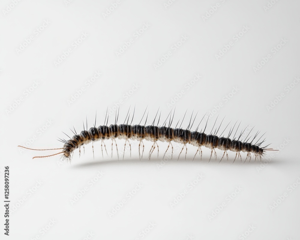 Centipede on White Background. Close-Up Nature Shot of Isolated Centipede Centipede on White Background. Close-Up Nature Shot of Isolated Centipede