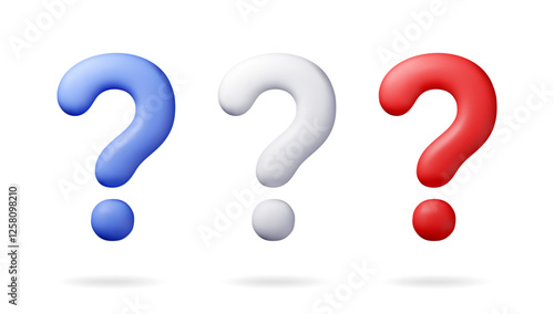 3D question mark isolated on white. Render question symbol. Thin realistic icon. Concept of FAQ, support and help. Problem, survey, information. Vector illustration