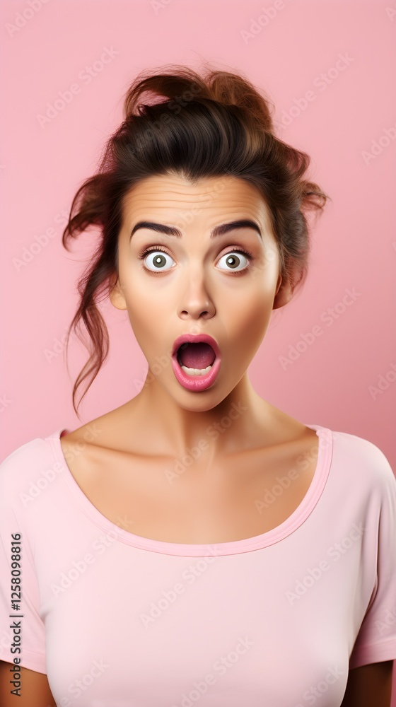 Surprised Woman Open Mouth Shocked Expression Pink Background Studio Portrait Surprised Woman Open Mouth Shocked Expression Pink Background Studio Portrait