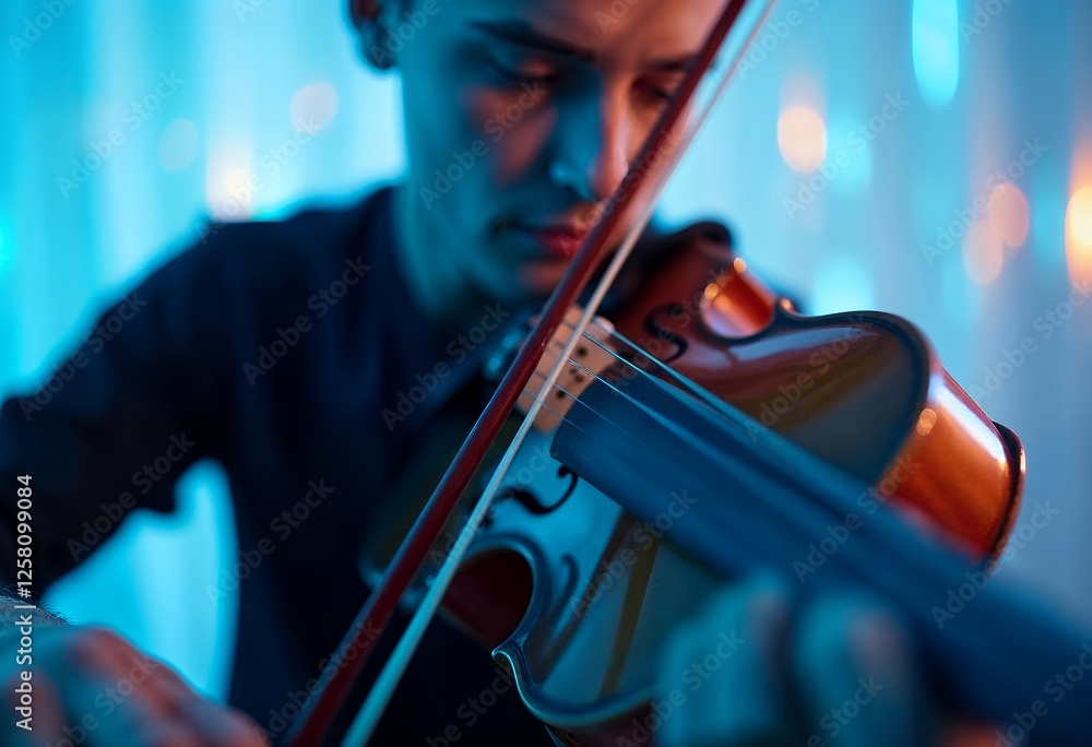 Fototapeta premium Musician Playing Violin in Studio Setting with Creative Lighting