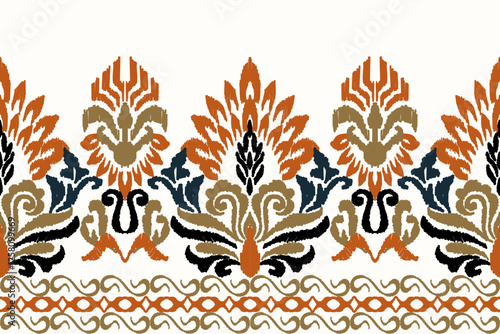 Ikat embroidery on white background. Traditional ethnic ikat, aztec abstract vector pattern, seamless pattern in tribal, folk embroidery and mexican style.