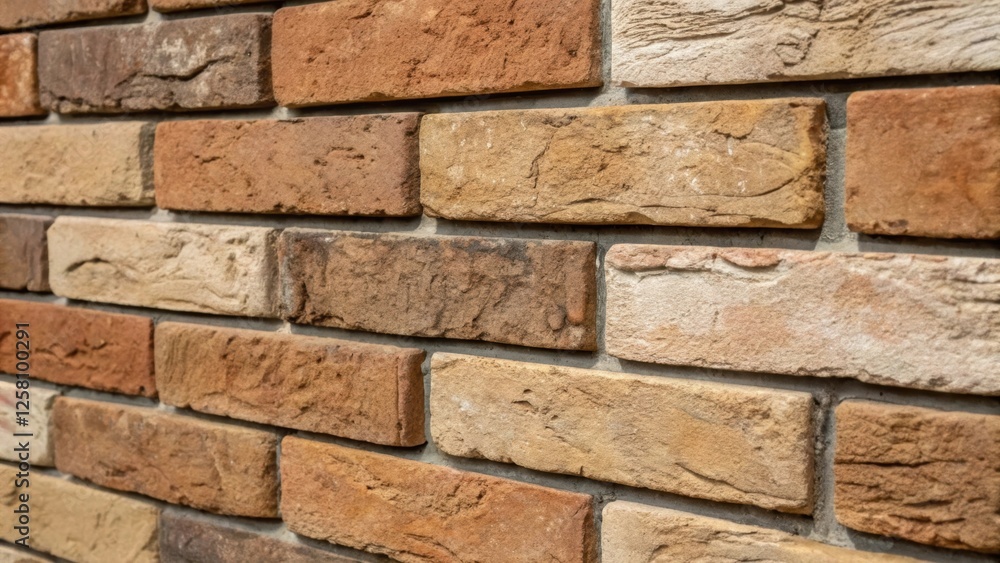 Obraz premium Closeup of the uneven edges of reclaimed brick veneers showcasing the imperfections that add character and authenticity to the industrial design theme.