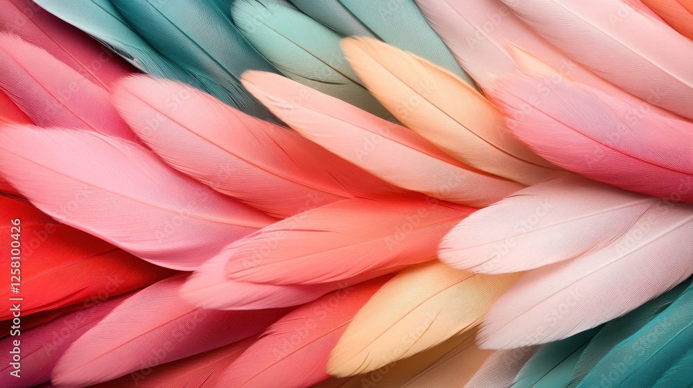 An array of soft pastel feathers forms an abstract canvas, blending delicate hues that invite a sense of calmness and inspire creativity through their serene presence. An array of soft pastel feathers forms an abstract canvas, blending delicate hues that invite a sense of calmness and inspire creativity through their serene presence.