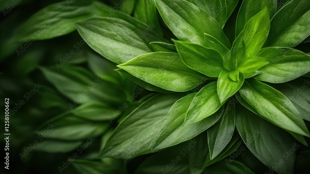 Obraz premium A close-up shot of glossy green leaves arranged gracefully, reflecting nature’s elegance and peacefulness, adding a touch of freshness to any environment.