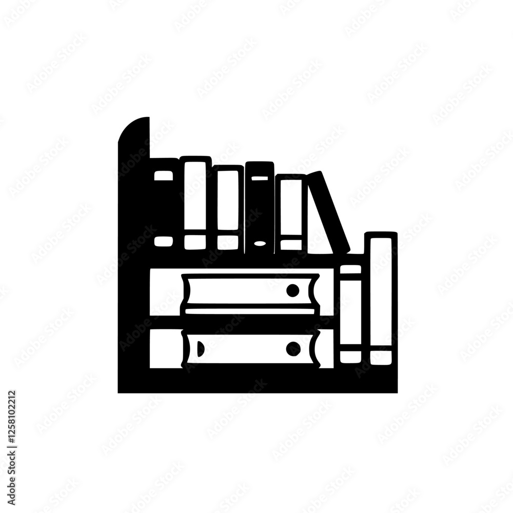 Black silhouette of a bookshelf filled with books, monochrome. Black silhouette of a bookshelf filled with books, monochrome.