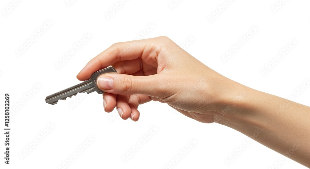 Hand Holding Metal Key Isolated on White Background for Security Hand Holding Metal Key Isolated on White Background for Security