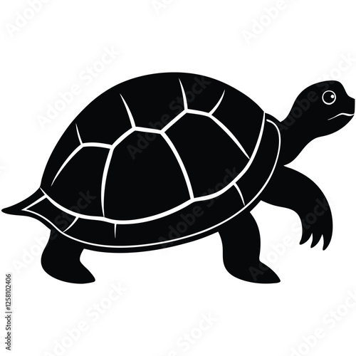 A turtle silhouette slowly walking forward with its head slightly extended from its shell 