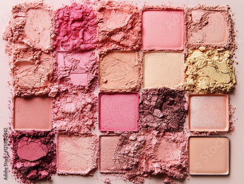 Crushed Pink Eyeshadow Palette: A Romantic, Textured Makeup Display photo