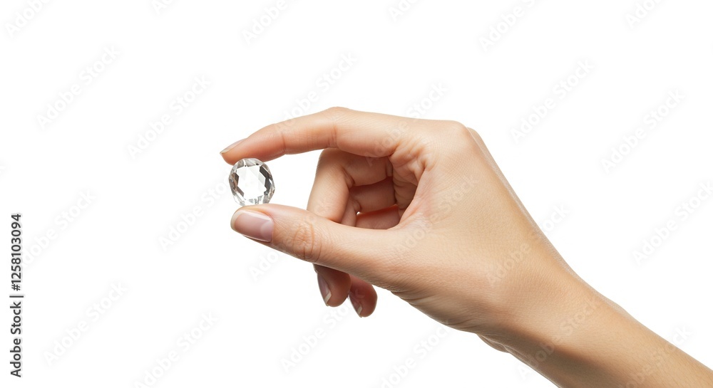 Woman's Hand Holding Sparkling Oval Diamond Gemstone Woman's Hand Holding Sparkling Oval Diamond Gemstone