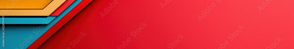 Colorful geometric layers with vibrant red background, creating bold abstract design Colorful geometric layers with vibrant red background, creating bold abstract design