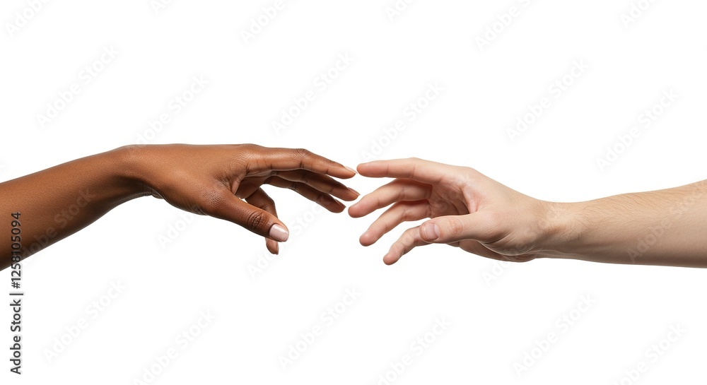 Reaching Hands Connecting Two Different Skin Tones Symbolizing Unity Reaching Hands Connecting Two Different Skin Tones Symbolizing Unity