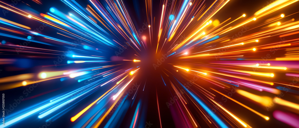 Dynamic burst of colorful light streaks radiating from the center, creating a vibrant and energetic visual effect. Ideal for backgrounds, design projects, or modern art concepts. Dynamic burst of colorful light streaks radiating from the center, creating a vibrant and energetic visual effect. Ideal for backgrounds, design projects, or modern art concepts.
