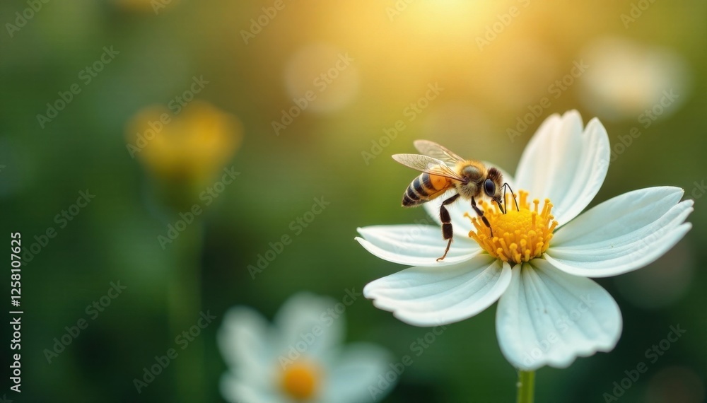 A bee flying towards a white flower, flowers, motion, insect A bee flying towards a white flower, flowers, motion, insect