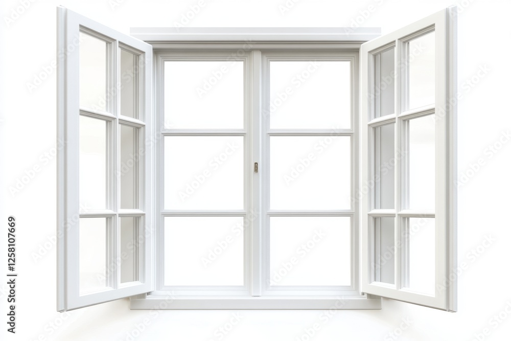 White frame window is open and facing the viewer White frame window is open and facing the viewer