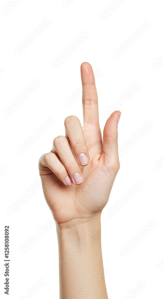 Woman Hand Pointing Upward with Index Finger Isolated on White Woman Hand Pointing Upward with Index Finger Isolated on White