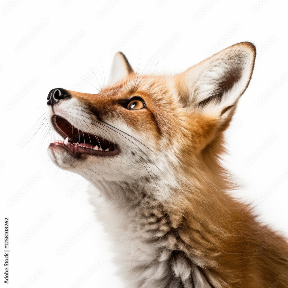 Fototapeta premium photograph of Red fox looking up at the white background