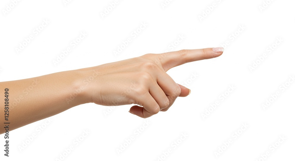 Female Hand Pointing Finger Isolated on White Background with Copy Space Female Hand Pointing Finger Isolated on White Background with Copy Space