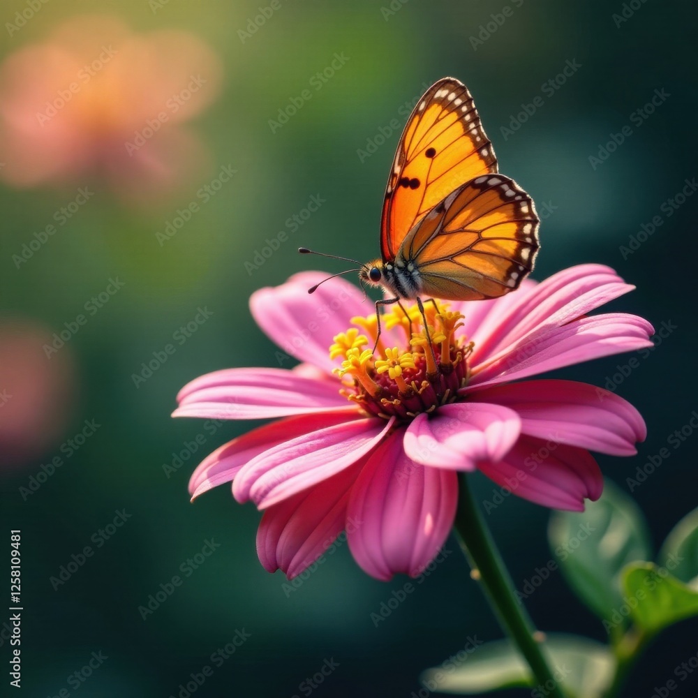 A butterfly sipping nectar from a colorful flower with delicate petals and soft center, garden, petal A butterfly sipping nectar from a colorful flower with delicate petals and soft center, garden, petal