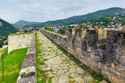 View of stone wall of Jajce Castle - medieval fortress in Bosnia and Herzegovina
