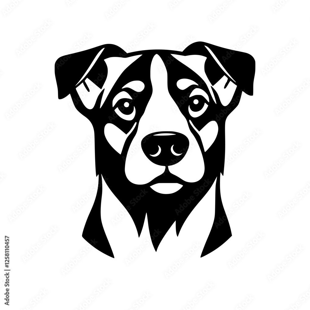 Black and White Dog Portrait – minimalist graphic style, vector-like illustration, close-up of a dog, showing a calm, inquisitive expression. Black and White Dog Portrait – minimalist graphic style, vector-like illustration, close-up of a dog, showing a calm, inquisitive expression.