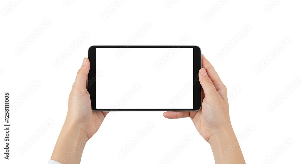 Hands Holding Tablet Computer with Blank Screen Ready for Content Hands Holding Tablet Computer with Blank Screen Ready for Content