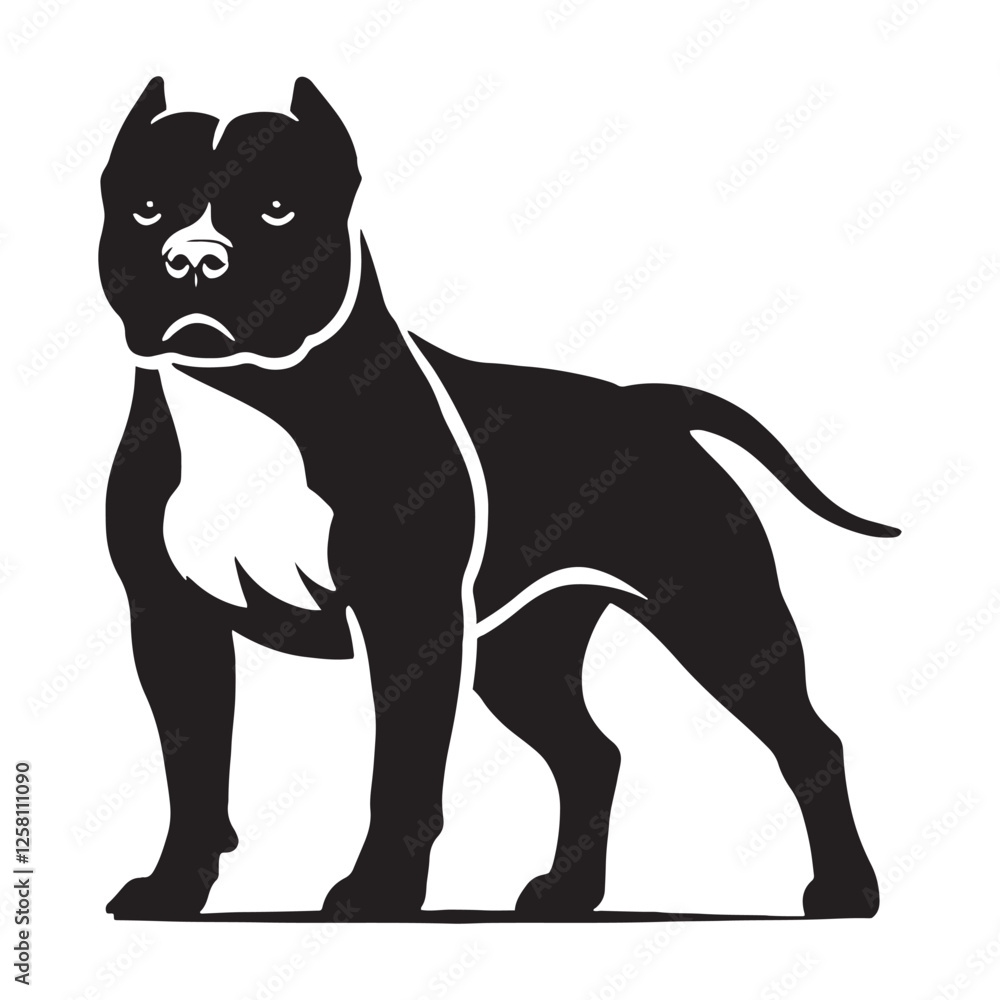 Obraz premium Bold Pitbull silhouette showcasing strength and confidence - Pitbull illustration - minimal Pitbull vector - dog silhouette 