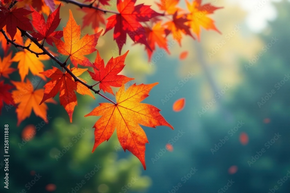 A colorful autumn tree branch with vibrant leaves, nature, fall, branches A colorful autumn tree branch with vibrant leaves, nature, fall, branches