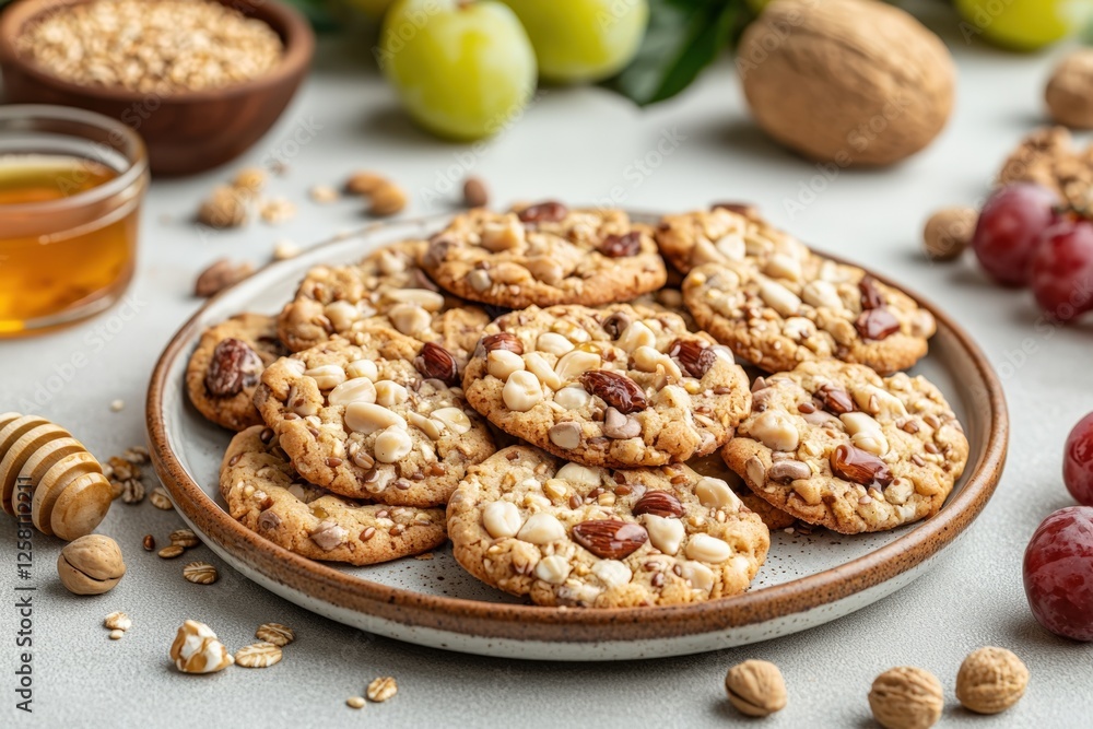 Nut and Seed Cookies with Grapes, Honey, and Rustic Styling