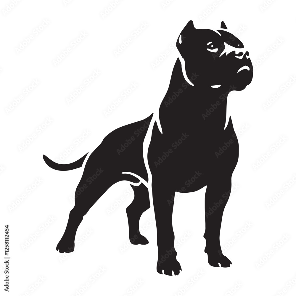 Obraz premium Pitbull silhouette featuring a powerful and athletic posture - Pitbull illustration - minimal Pitbull vector - dog silhouette 