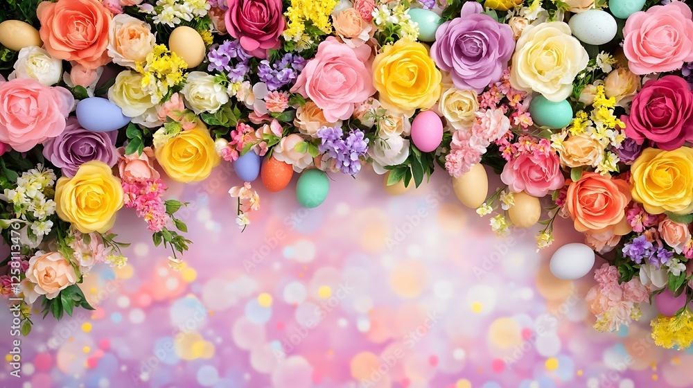Floral Abundance with Pastel Easter Eggs Celebration of Spring Season Festive Arrangement Floral Abundance with Pastel Easter Eggs Celebration of Spring Season Festive Arrangement