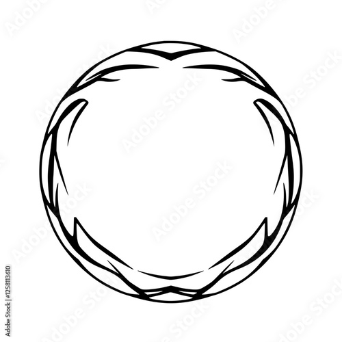 Circular frame in a minimalist, black-and-white, abstract style.