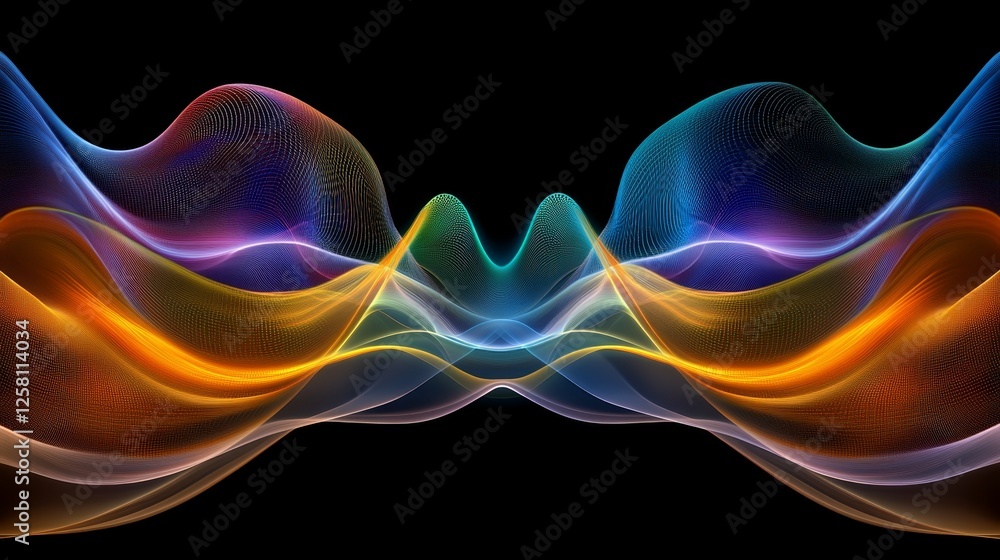 Fototapeta premium Vibrant Colorful Waves Flowing in Abstract Design on Black Background