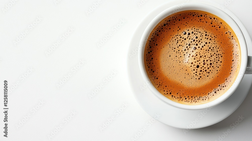 Espresso Coffee Cup Foam Closeup White Background Simple Style Espresso Coffee Cup Foam Closeup White Background Simple Style