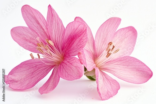 Soft, delicate pink cherry blossoms in full bloom against a white background. The flowers are fresh and vivid with their petals unfurling beautifully.