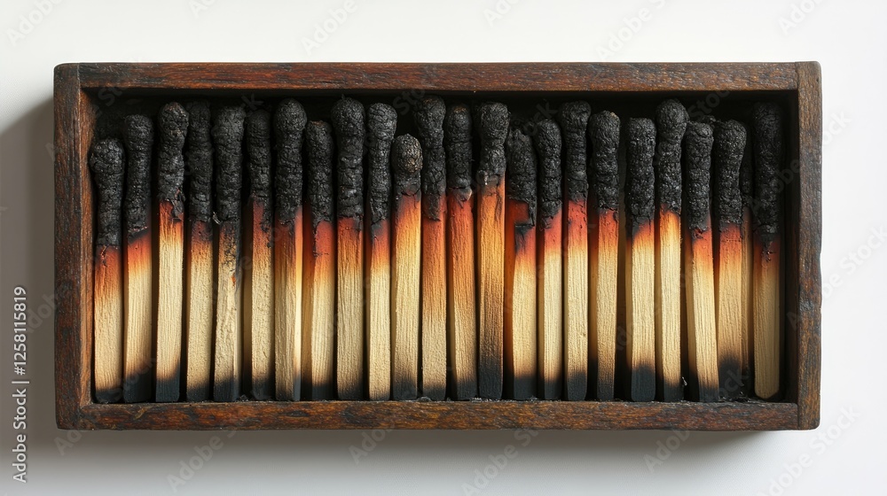Matches with varying degrees of burnout, showcasing a captivating progression from lit to burnt, with a focus on the dramatic transformation. Matches with varying degrees of burnout, showcasing a captivating progression from lit to burnt, with a focus on the dramatic transformation.