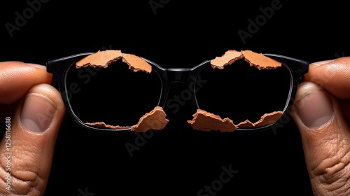 Broken Glasses Held by Hands Against Black Background