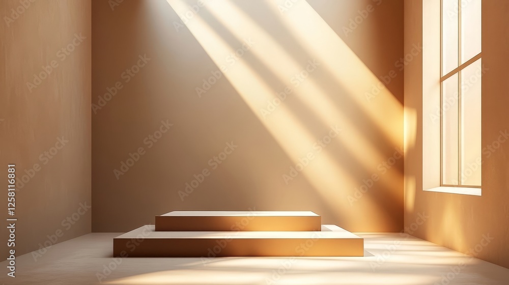 Warmly Lit Minimalist Interior with Soft Shadows and Geometric Shapes Warmly Lit Minimalist Interior with Soft Shadows and Geometric Shapes