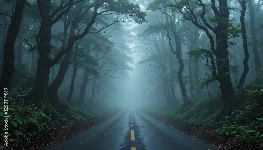 Obraz premium Misty road through a forest