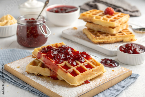 Belgian waffles with jam