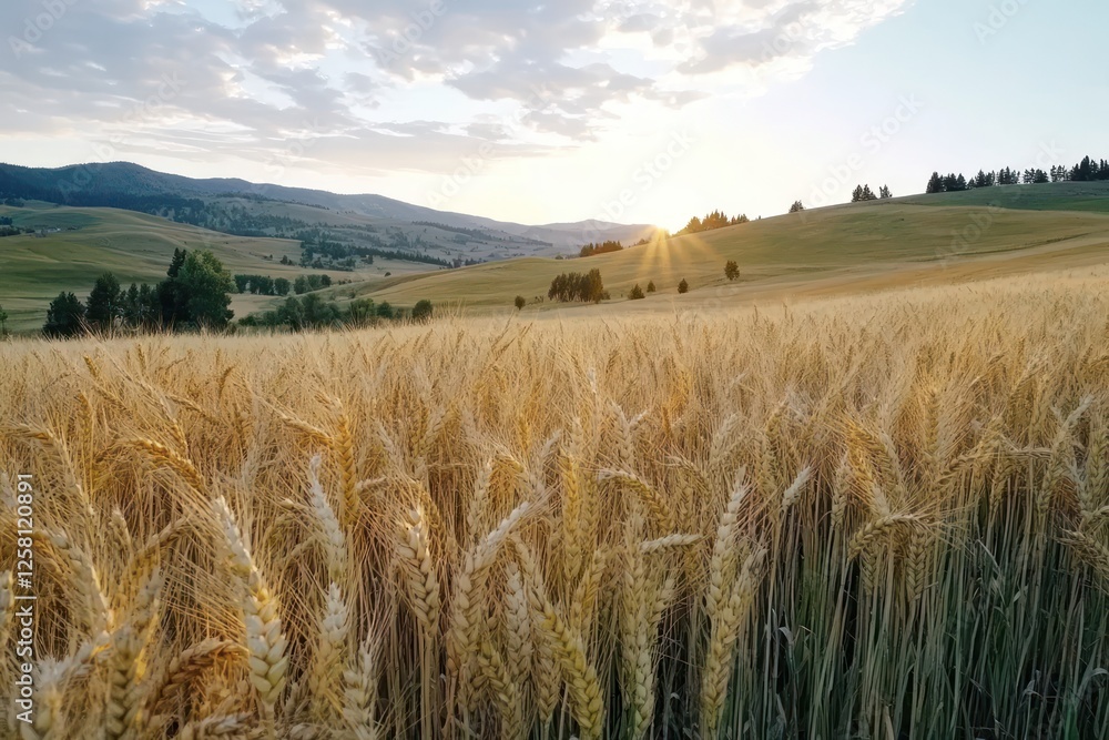 Obraz premium Sunlight filters through golden wheat stalks in expansive fields, evoking themes of fertility, abundance, and spiritual connection during sacred celebrations