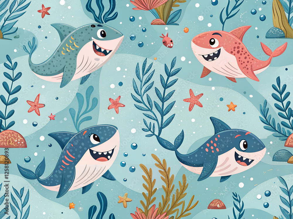 Fototapeta premium cartoon sharks - seamless pattern for your design 